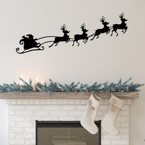 Christmas Window Decal, Santa&#39;s Sleigh With Reindeer Vinyl Decal, Wall Vinyl Decal, Merry Christmas Decal, Holiday Decals, Rudolph Christmas