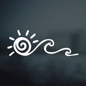 Sun Vinyl Decal Sticker | Ocean Decal | Wave and Sun Decal | Beach Vibes Decal | Sunshine Sticker | Beach Decal | Ocean Sticker