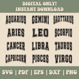 Sternzeichen Bundle, Sternzeichen SVG Png, Varsity SVG Png, Astrologie SVG Png, Sternzeichen Sublimation Png, Sofort Download SVG Png