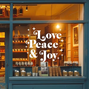 Christmas Window Decal, Love Peace & Joy, Wall Vinyl Decal, Shop Retail Window Display, Merry Christmas Decal, Xmas Shop Display