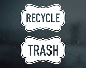 Fancy Trash and Recycle Vinyl Decal Sticker | Set of 2 decals