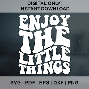 Enjoy The Little Things SVG PNG PDF Dxf Eps Cut Files for Cricut, Silhouette, Wavy Retro Groovy Positive Svg Motivational Svg Inspirational