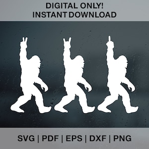 Bigfoot dito medio Svg Png Pdf Dxf Eps, Segno di pace Yeti, Bigfoot fantastico svg, yeti png, sasquatch svg stampa stampa yeti divertente,