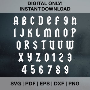 Alfabeto acdc SVG PNG PDF Dxf Eps Archivos de corte para Cricut, Silhouette, fuente de rock vectorial, alfabeto de hard rock vintage, letras de rock impresas