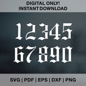 Gothic Number SVG PNG PDF Dxf Eps Cut Files for Cricut, Silhouette