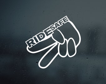 Ride Safe Biker wave 2 Fingers Down motorcycle wave Vinyl Decal Sticker