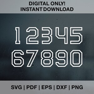 Jersey/Sportnummer SVG PNG PDF Dxf Eps Cut Files für Cricut, Silhouette - Uniform Number, Athletisch, Varsity #