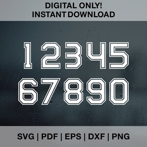 Jersey/Sportnummer SVG PNG PDF Dxf Eps Cut Files für Cricut, Silhouette - Uniform Number, Athletisch, Varsity #