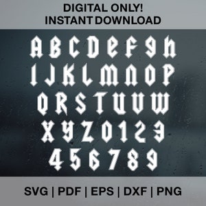 Alfabeto acdc SVG PNG PDF Dxf Eps Archivos de corte para Cricut, Silhouette, fuente de rock vectorial, alfabeto de hard rock vintage, letras de rock impresas