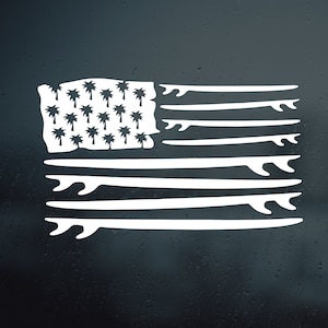 Surfboard Flag vinyl Decal | Surfboard Sticker | Surfing Car Sticker | Surfs Up | American Flag