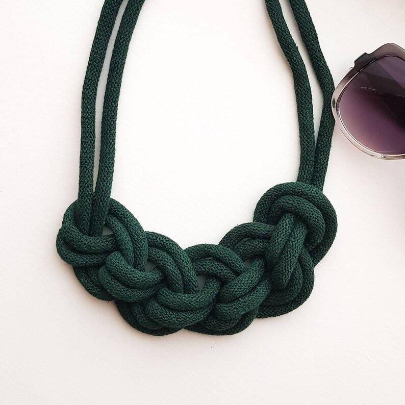 Easter Present, Crochet Necklace, Cotton Anniversary, Cotton Rope Necklace, Knot Necklace, Green Necklace, image 4