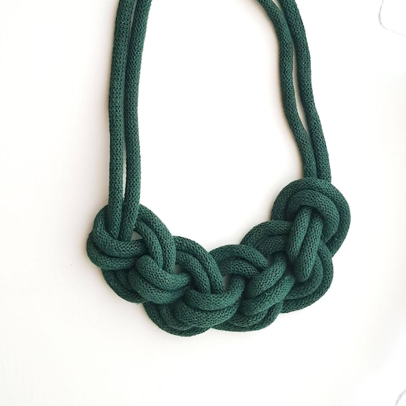 Easter Present, Crochet Necklace, Cotton Anniversary, Cotton Rope Necklace, Knot Necklace, Green Necklace,