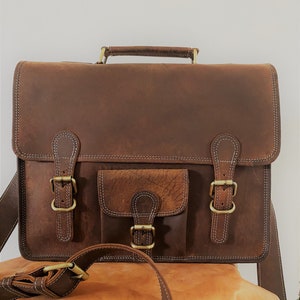 Leather Messenger Bag Men, Brown Vintage Laptop Satchel, Full-Grain Handmade Crossbody Bag, Business & Travel Bag, Gift for Him