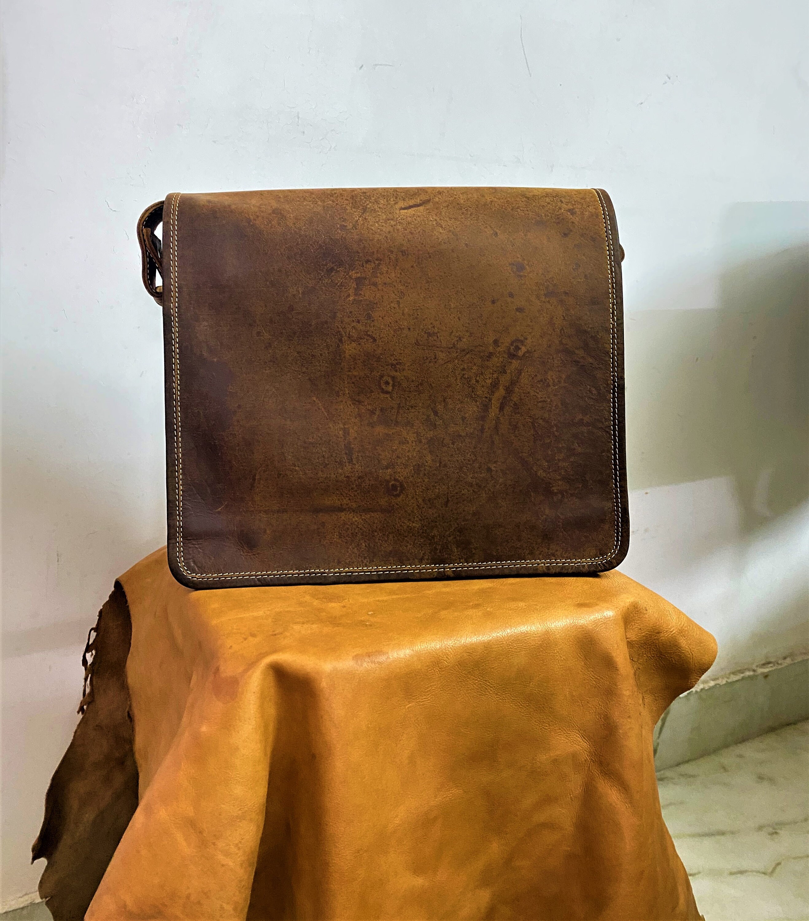 Full Flap Messenger Bag Men Women Leather Handbag Leather Etsy