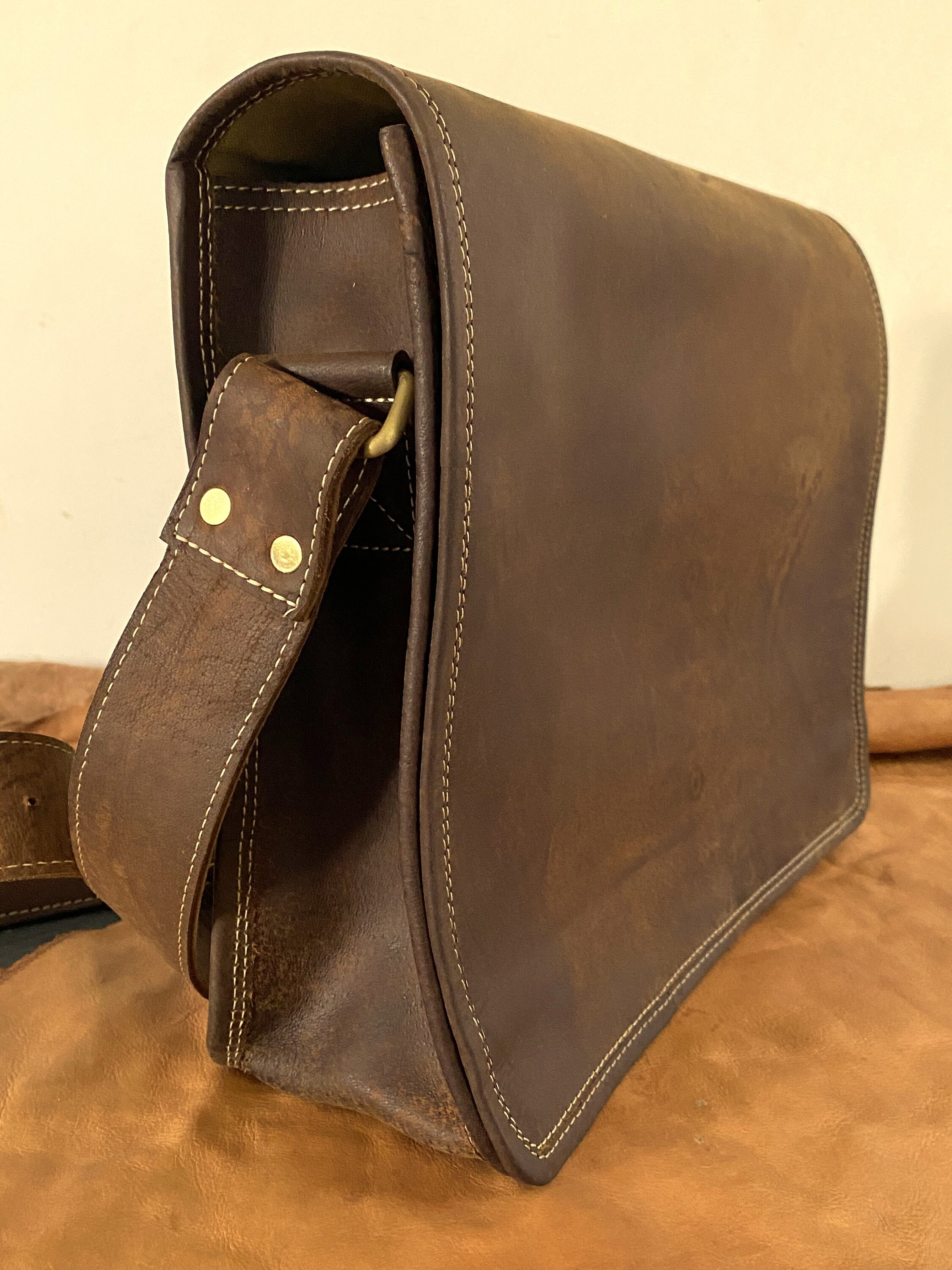 LEATHER FULL FLAP Bag Brown Messenger Bag for Men Vintage Etsy