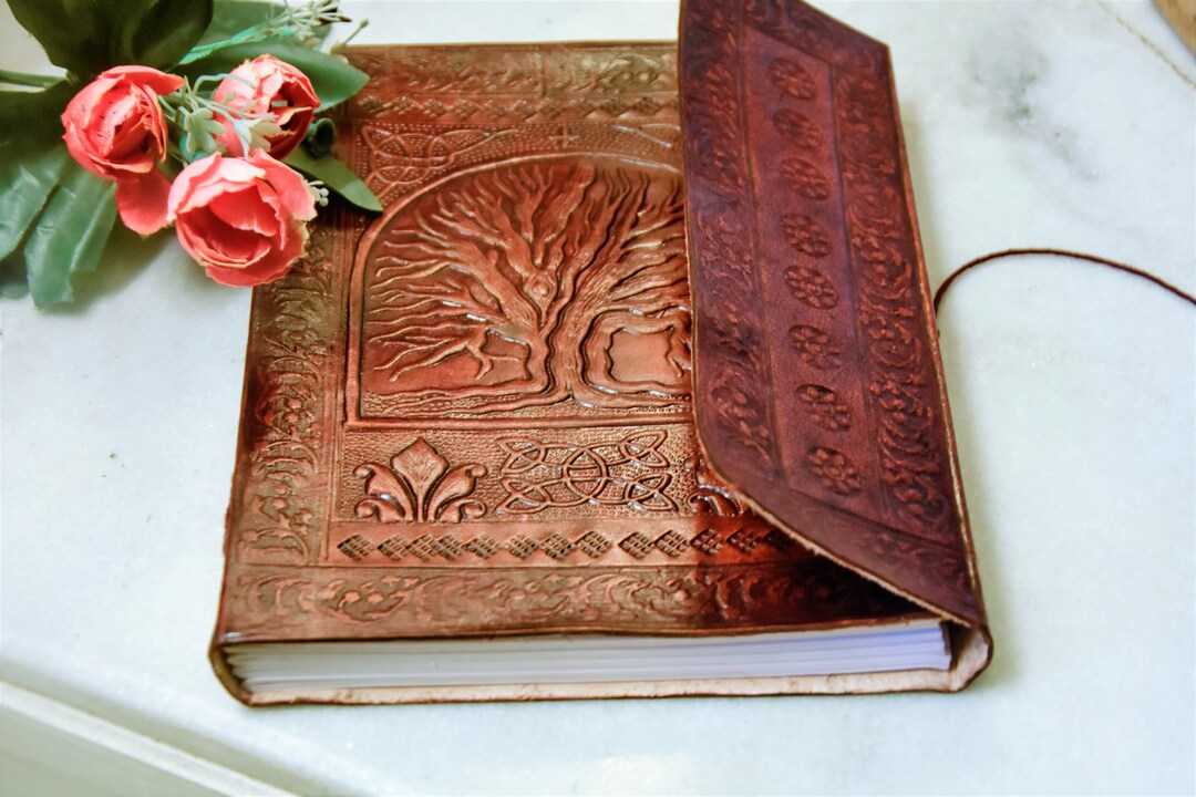 Leather Journal Tree of Life Diary – Handmade Brown Embossed Refillable ...