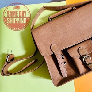 Brown Leather Messenger Cross Body Bag, Vintage Full-Grain Handmade Satchel, Laptop Shoulder Bag, Unisex Work & Travel, Gift for Him Her