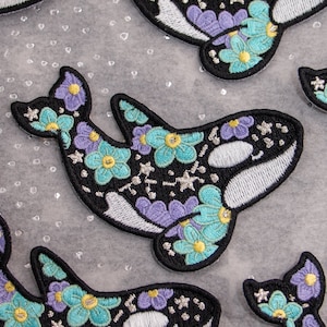 Forget-Me-Not Orca 3"x3" Embroidered Patch - Sew On or Iron On