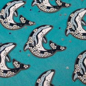 3&quot;x3&quot; Vinyl Sticker Pacific White-Sided Dolphin with Yarrow Flowers