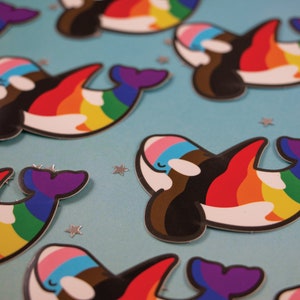 2.8&quot;x2.1&quot; Vinyl Sticker Rainbow Progress Pride Flag Orca Whale