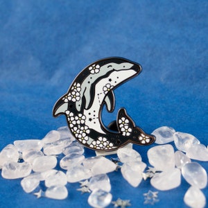 Pacific White Sided Dolphin with Yarrow Flowers Hard Enamel Charity Pin