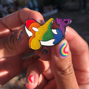 Rainbow Pride Orca Whale Hard Enamel Pin