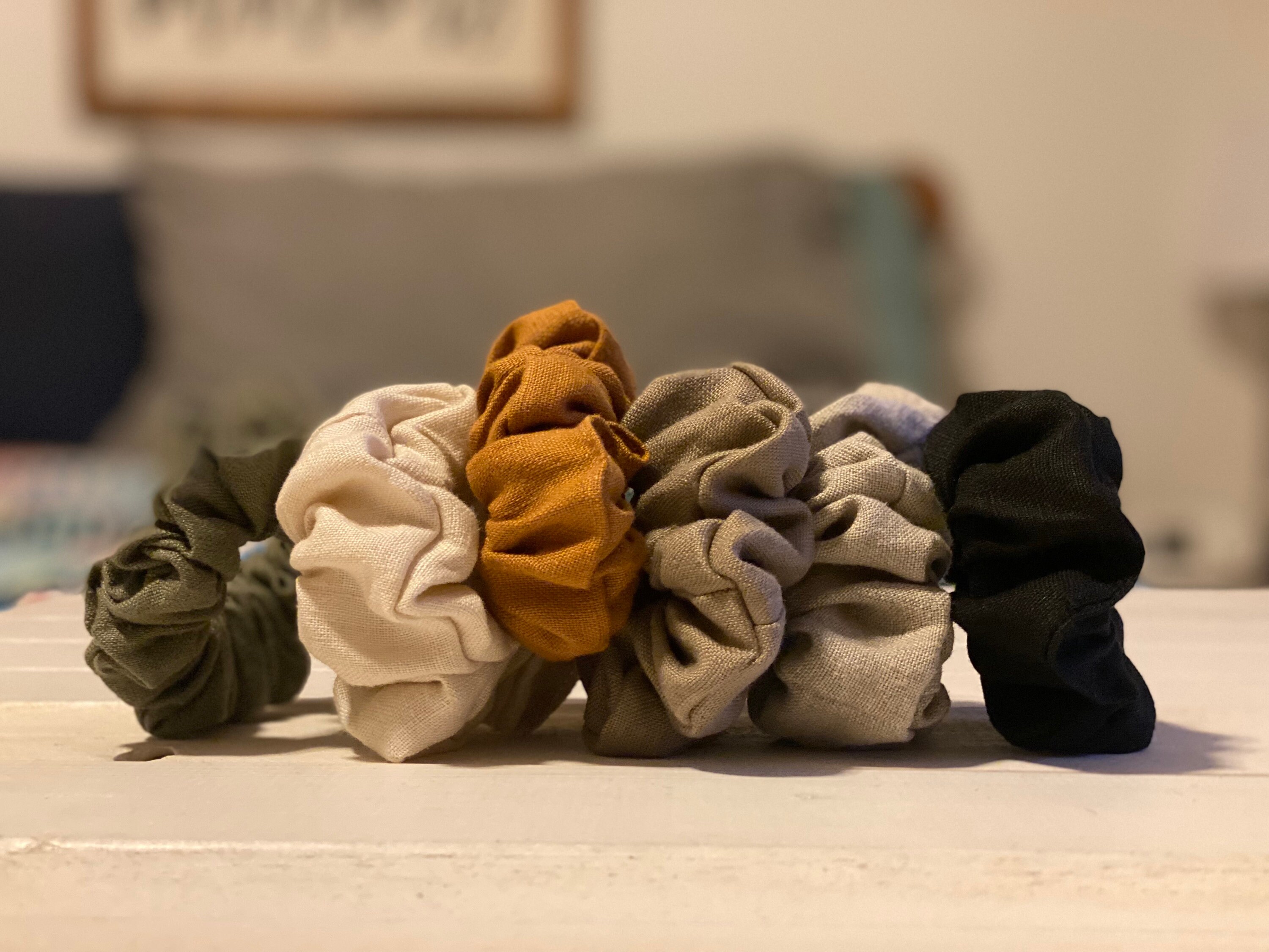 CLANE LINEN MEDIUM SCRUNCHIE ブラック W625 Ribbed Scrunchie