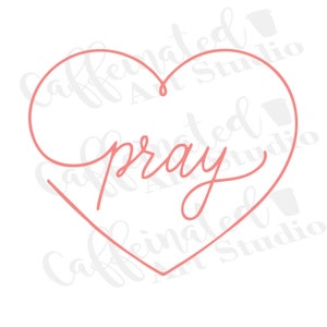 Puede incluir: Un contorno de corazón rosa con la palabra "orar" escrita en cursiva en su interior.