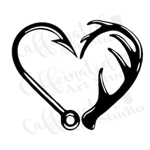 Fish hook and deer antler heart necklace hot sale