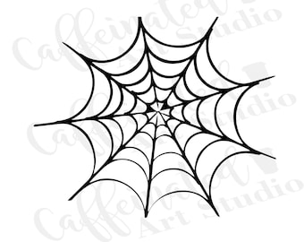 May include: Black and white illustration of a spider web. The web is drawn in a circular shape with radiating lines.