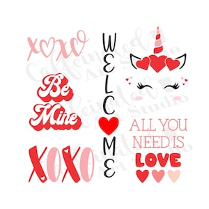 Valentine bundle svg / xoxo svg / valentines day svg / valentine unicorn svg / happy valentines day svg / be mine svg / digital download