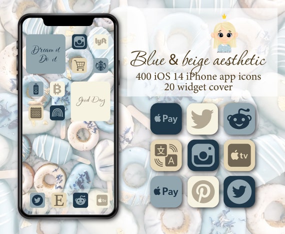 Ios14 App Icons Blue And Beige Aesthetic App Covers Icons Etsy