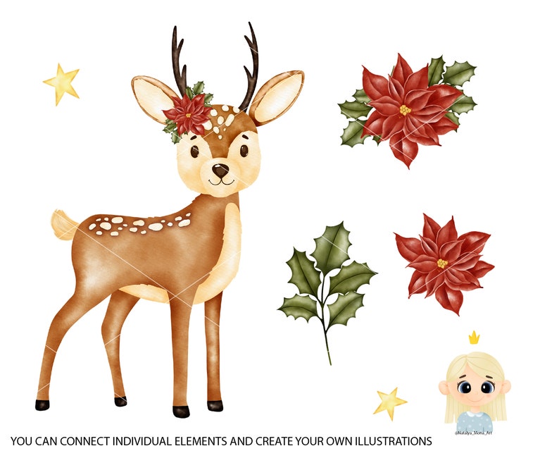 Christmas Digital Stickers Cute Christmas Watercolor Digital Clipart Winter Holiday Watercolor clipart Watercolor Santa PNG clipart