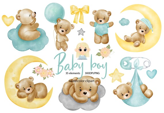 Baby Boy Aquarell Clipart Baby Dusche Clipart Es Ist Ein Etsy
