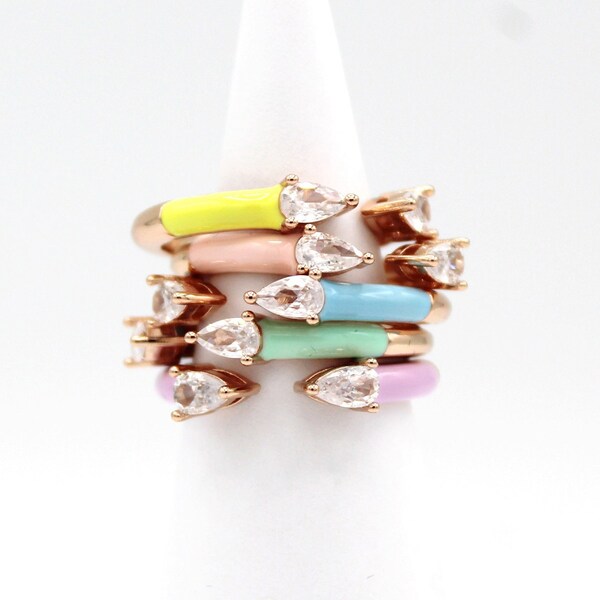 Stack it Up - Stacking Ring, Pastel Ring, Enamel Ring, Multicolor Ring. Crystal Ring, Statement Ring, Gift for Her, Stocking Stuffer