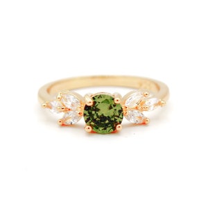 Green Acres - Peridot Toned Romantic CZ Ring, CZ Cocktail Ring, Gift for Her, Green Crystal Ring, Multi-Stone CZ Ring, Bridal Jewelry