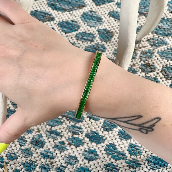 Emerald City - Emerald Bangle bracelet, emerald stacking bracelet, cuff bracelet, bangle bracelet, vintage style bracelet, stacking bracelet