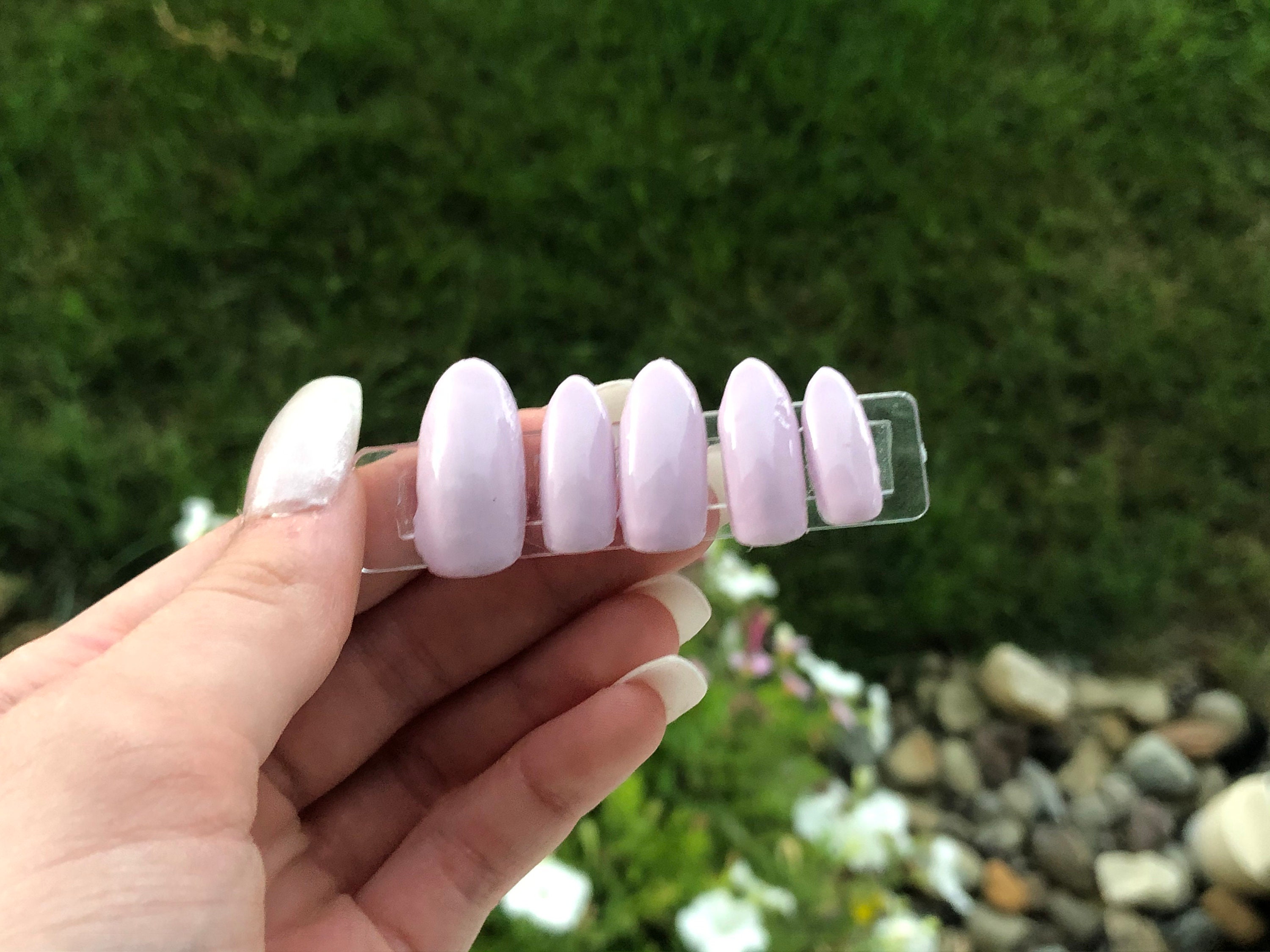 Almond Shaped Purple Glue on Nails | Etsy