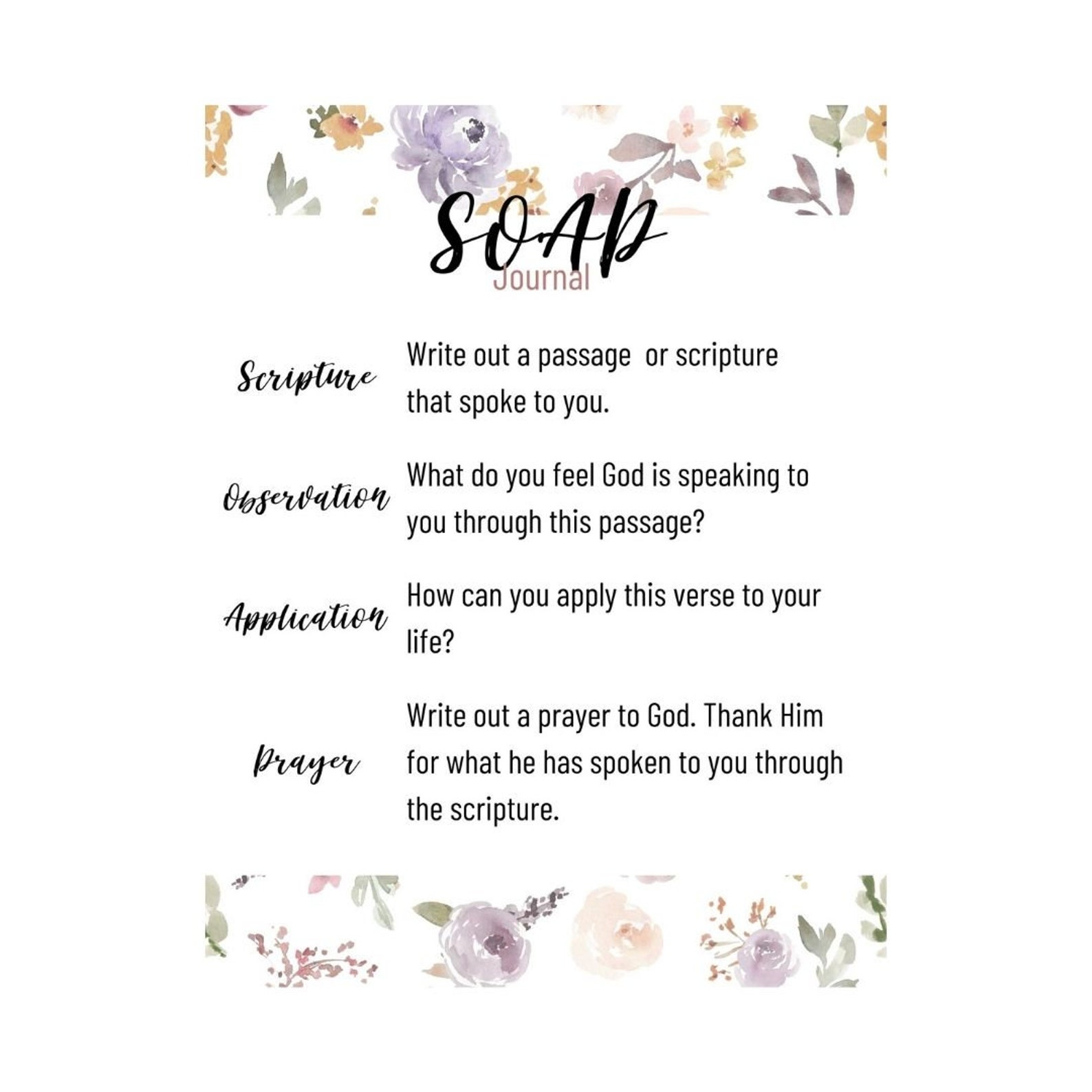 Floral SOAP Printable Template Journal PDF Printable Etsy Floral SOAP Printable Template Journal PDF Printable Etsy