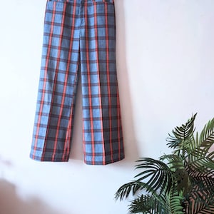 Vintage Size 6 1970s&#39; Plaid Red and Blue Pants Unisex Pants Retro Pants