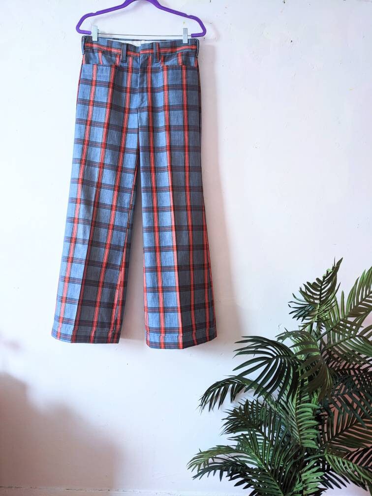 Vintage maat 6 jaren 1970 geruite rode en blauwe broek Unisex broek retro broek