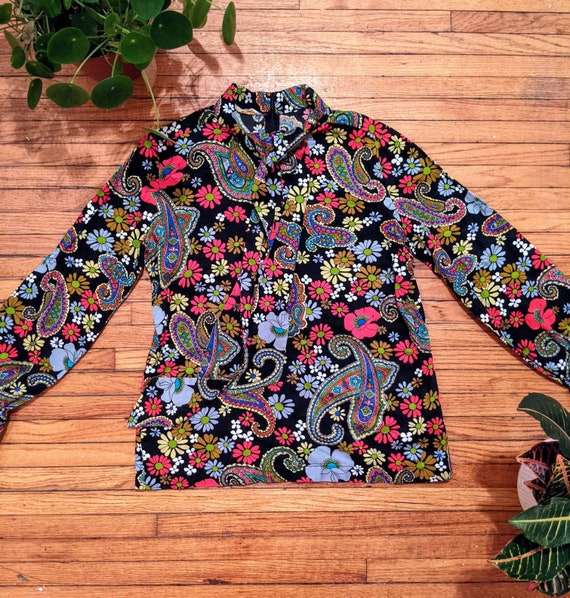 1970s Psychedelic Wonderland Tie Up Tunic Size M
