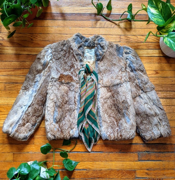 Vintage 70s Caravelle Rabbit Fur Winter Coat Size
