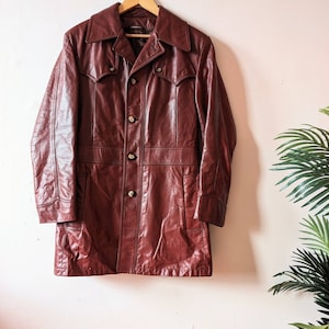 Vintage 70s&#39; Leather Jacket // Chestbut Brown Jacket // 1970s Coat // Fall Coat