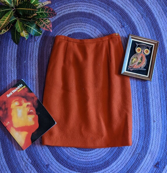 1960's Wool Rust Orange Pencil Skirt