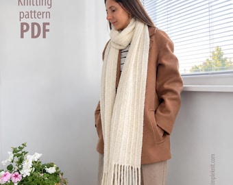 Easy Knit Scarf Pattern PDF | Beginner Scarf Knitting Pattern | Reversible Scarf Knitting Pattern | Long Scarf with Fringe Knitting Pattern