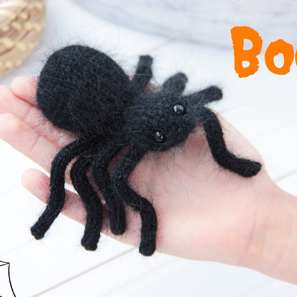 Halloween Spider KNITTING PATTERN - Knitted cute spider toy PDF tutorial - Halloween toy pdf pattern spider - Handmade halloween decorations