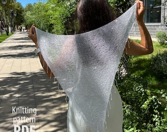 Sequin Shawl Knitting Pattern | Sparkle Evening Shawl | Sparkly Fringe Triangle Shawl | Formal Event Wrap | Wedding Festival Head Wrap