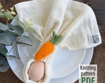 Knitted Carrot Napkin Ring Pattern, Easter Table Decor, Beginner Spring DIY (PDF Download)