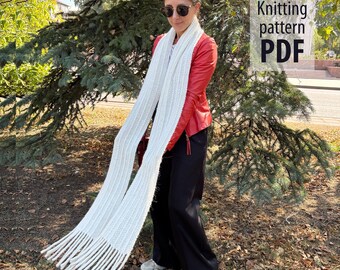 Scarf Knitting Pattern PDF | Long Knit Scarf Pattern | Reversible Alpaca Scarf Pattern for Beginners | Easy Ribbed Scarf Knitting Pattern